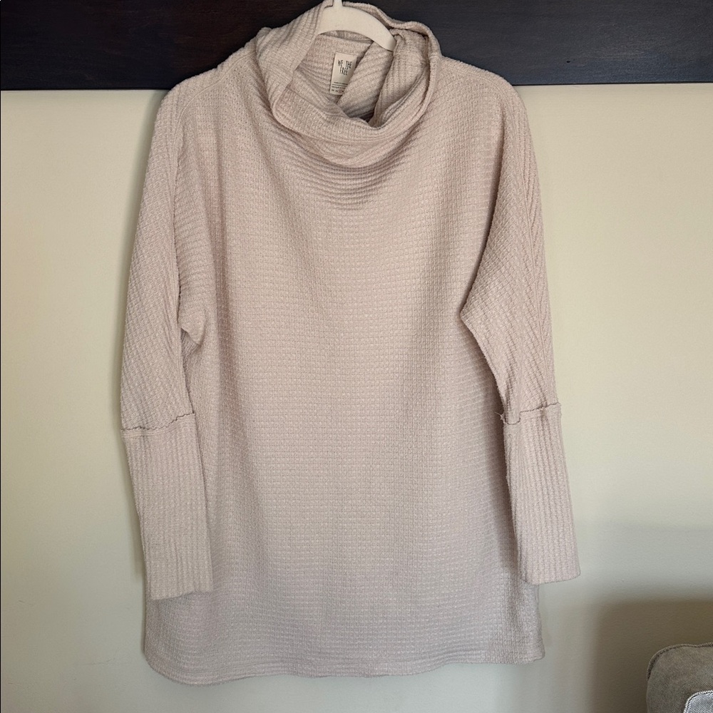 Free People Kitty Thermal Waffle Knit Top Cream Mockneck Long Sleeve Small